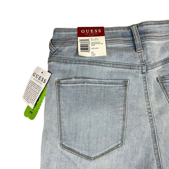 Guess Los Angeles Tennette Fray Hem Denim Shorts With Rose Gold Hardware - Picture 3 of 10